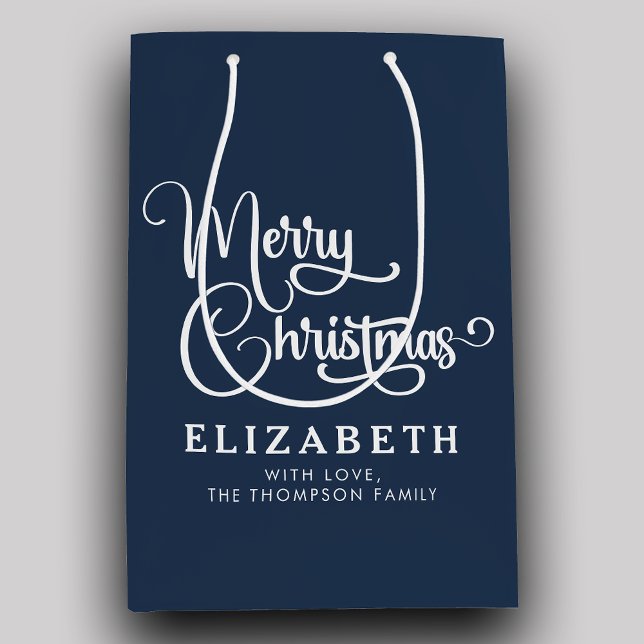 Personalised Elegant Script Merry Christmas Custom Medium Gift Bag (Creator Uploaded)