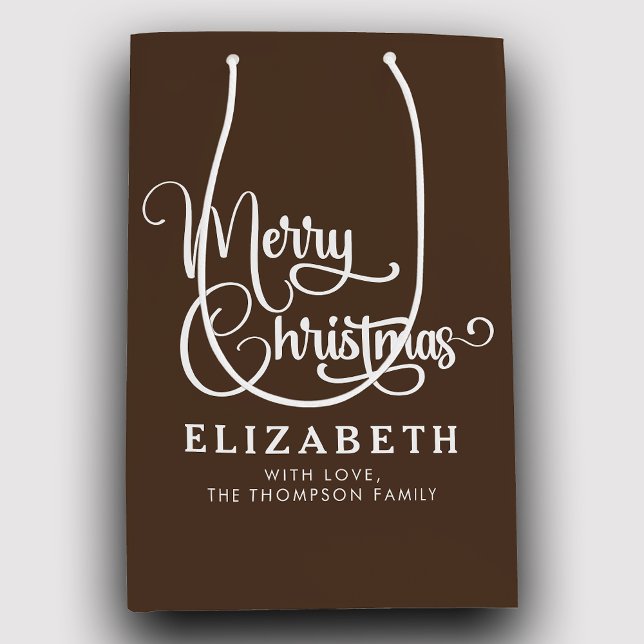 Personalised Elegant Script Merry Christmas Custom Medium Gift Bag (Creator Uploaded)
