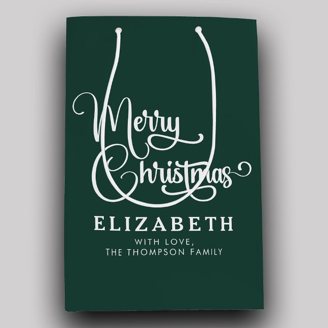 Personalised Elegant Script Merry Christmas Custom Medium Gift Bag (Creator Uploaded)