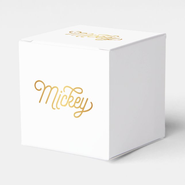 Personalised Elegant Script Mickey Gold Black Favour Box (Front Side)