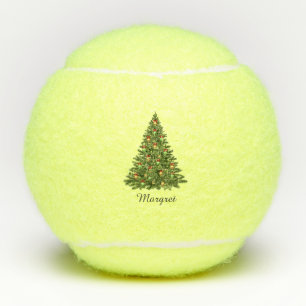 Personalised Elegant Script Name Christmas Tree  Tennis Balls