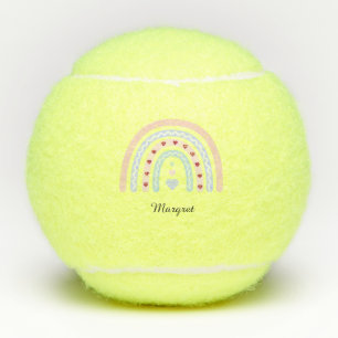 Personalised Elegant Script Name Groovy Rainbow Tennis Balls
