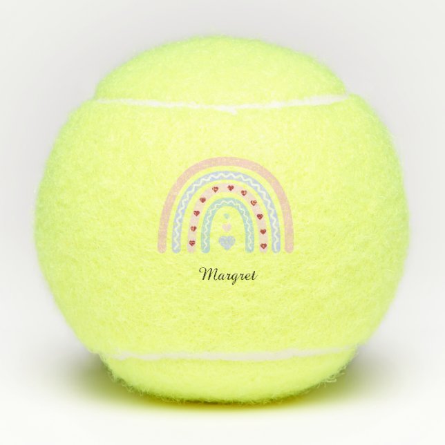 Personalised Elegant Script Name Groovy Rainbow Tennis Balls (Front)