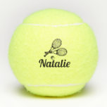 Personalised Elegant Script Name Tennis Balls<br><div class="desc">Personalised tennis balls printed with custom name and modern pretty script font and 2 simple tennis racquet.</div>