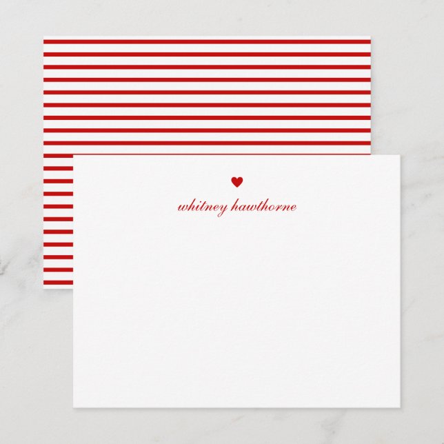 Personalised Elegant Script Red Heart Card (Front/Back)