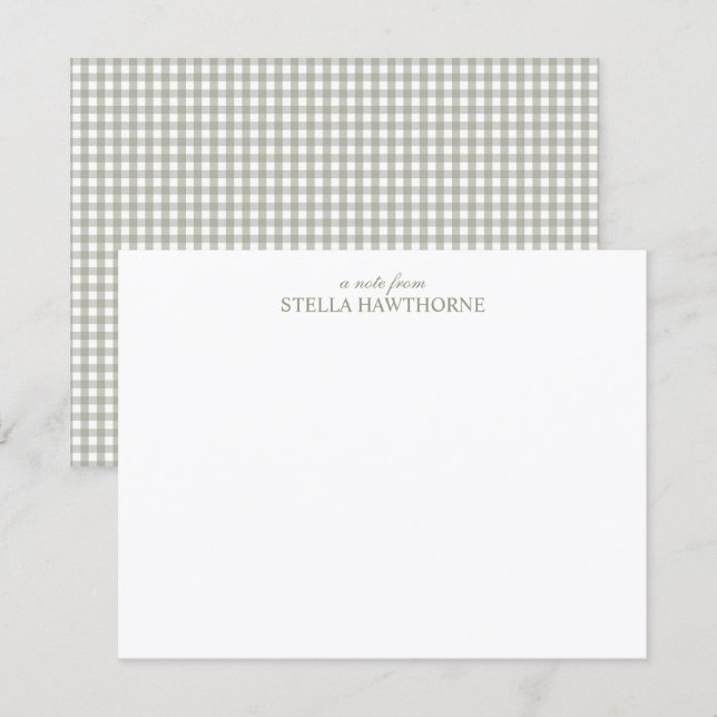 Personalised Elegant Script Sage Green Gingham Card (Front/Back)
