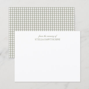 Personalised Elegant Script Sage Green Gingham Card