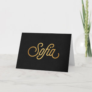 Personalised Elegant Script Sofia Gold Black Holiday Card