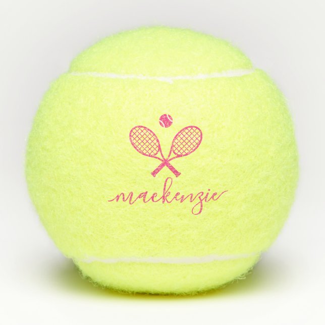 Personalised Elegant Script Text Pink Tennis Balls (Front)
