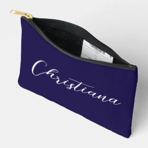 Personalised Elegant Script Typography Navy Blue Accessory Pouch