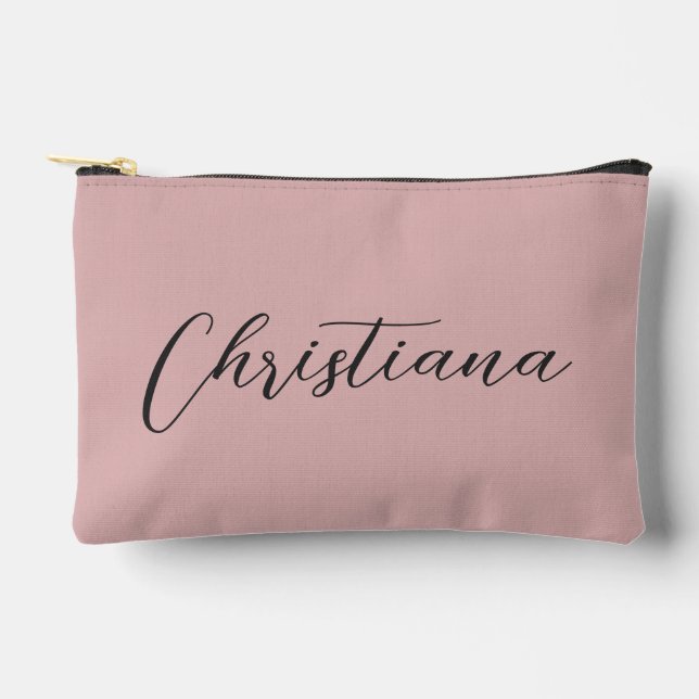 Personalised Elegant Script Typography Pink Accessory Pouch (Front)