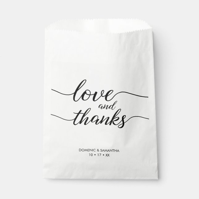 Personalised elegant script wedding Love and thank Favour Bags (Front)