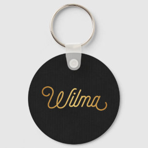 Personalised Elegant Script Wilma Gold Black Key Ring
