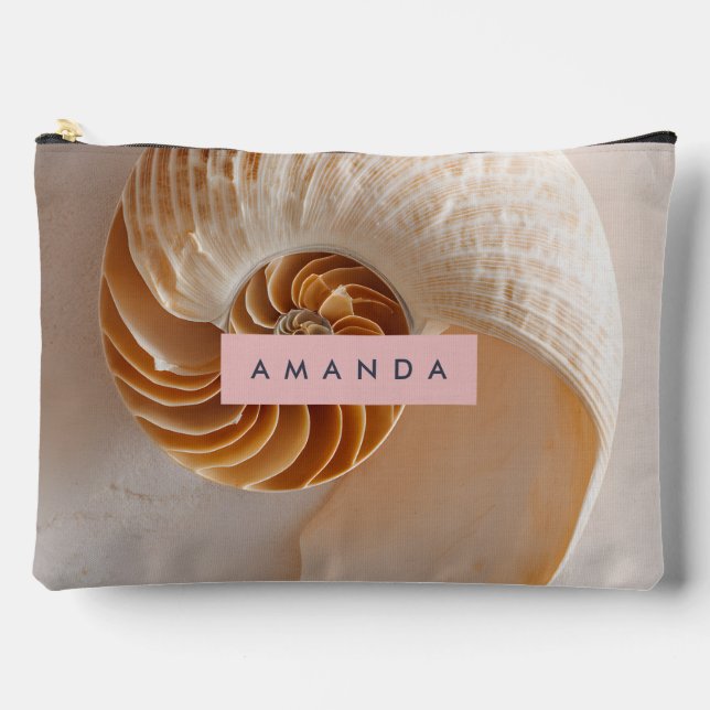Personalised Elegant Seashell Spiral Coastal Accessory Pouch (Front)