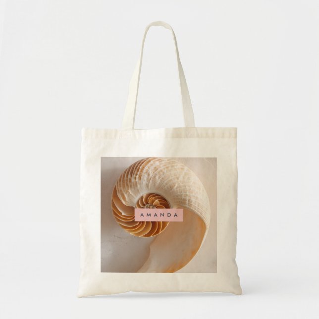 Personalised Elegant Seashell Spiral Coastal Tote Bag (Front)