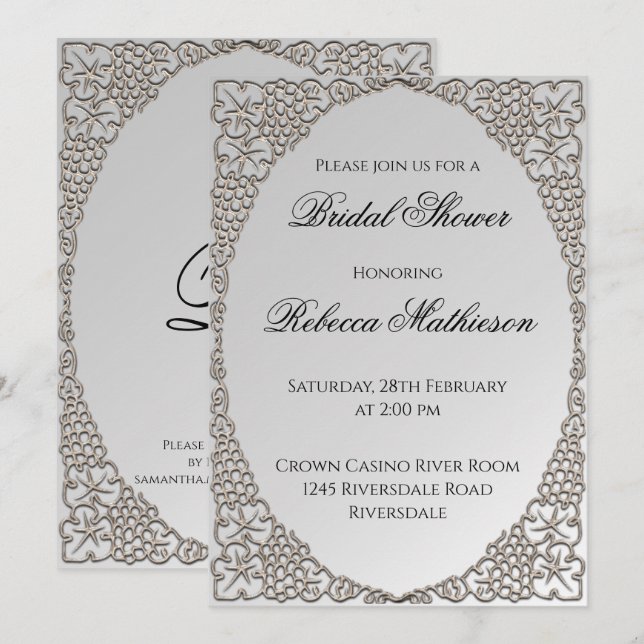 Personalised Elegant Silver Bridal Shower Invitation (Front/Back)