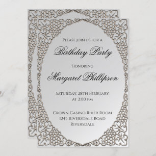 Personalised Elegant Silver Decorative Birthday Invitation