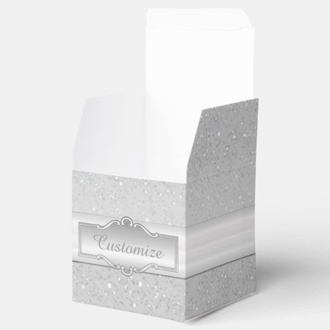 Personalised Elegant Silver Sparkle Cube Favour Bo Favour Box (Opened)