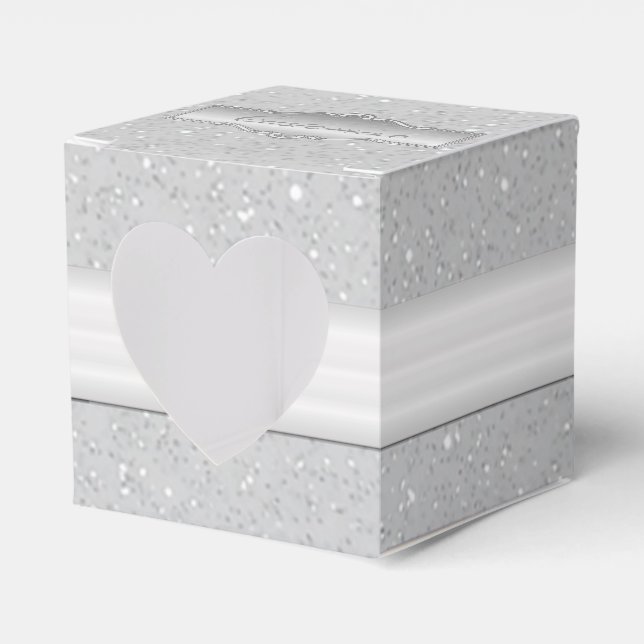 Personalised Elegant Silver Sparkle Heart Box (Front Side)