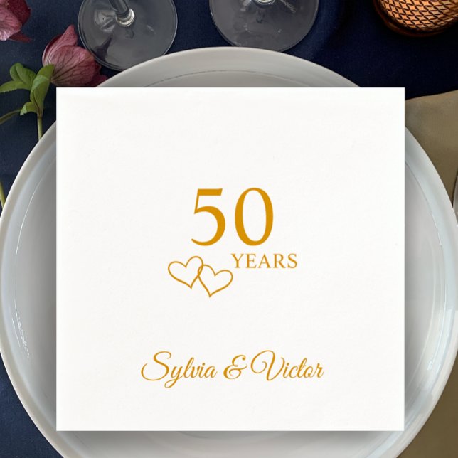 Personalised Elegant Simple 50th Anniversary Party Napkin (Add couple’s names to this elegant modern personalized 50th anniversary party napkins template.)