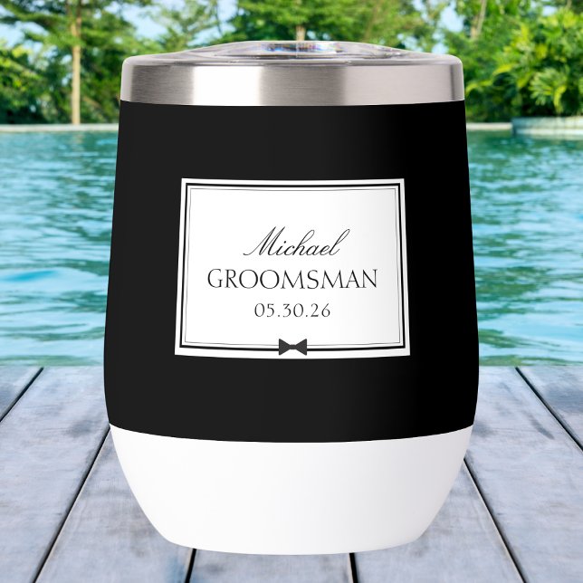 Personalised Elegant Simple Bowtie Groomsman (Celebrate in style with this personalized groomsman tumbler – a sleek, lasting wedding memento.)