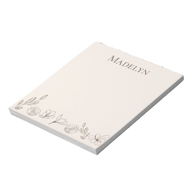 Personalised Elegant Simple Neutral Colour Florals Notepad (Rotated)
