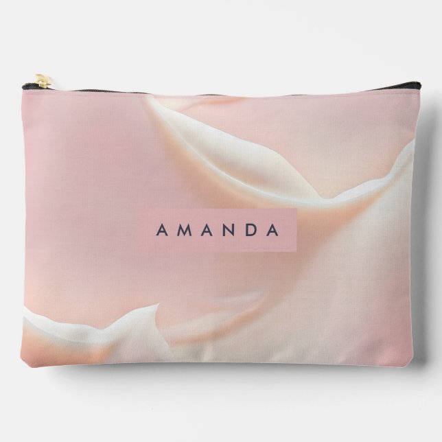 Personalised Elegant Soft Blush Satin Abstract Accessory Pouch (Front)
