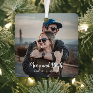 Personalised Elegant stylish couple photo script Metal Tree Decoration