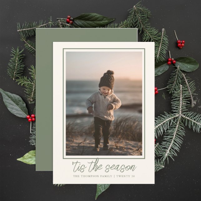 Personalised Elegant Stylish Sage Green Christmas  Holiday Card (Creator Uploaded)