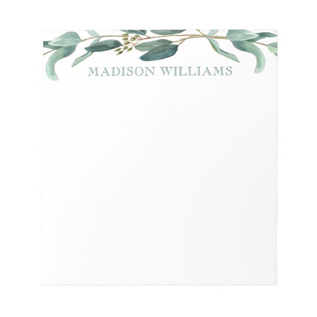 Personalised Elegant Stylish Watercolor Eucalyptus Notepad (Front)