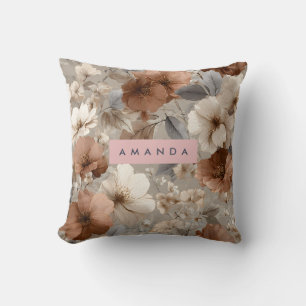 Personalised Elegant Taupe & Terracotta Flower Cushion