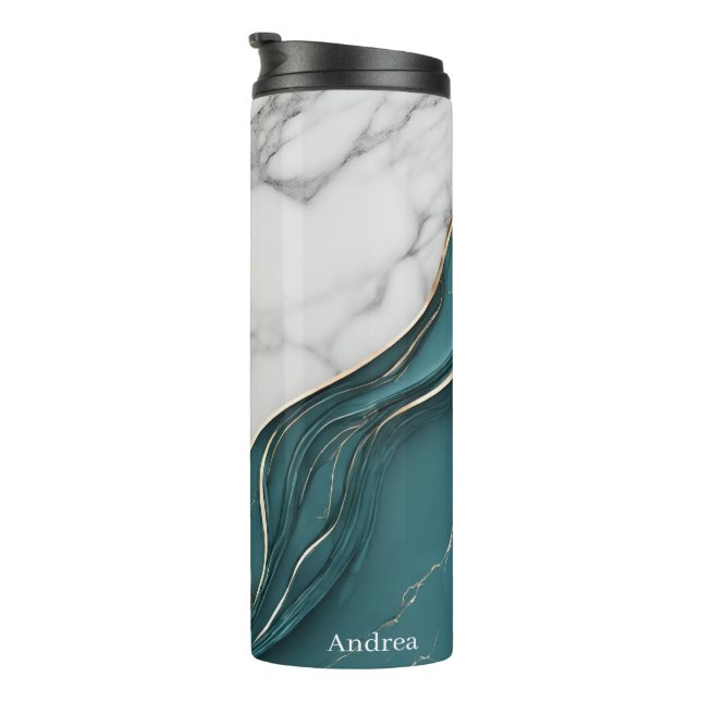 Personalised Elegant Teal Gold Marble Thermal Tumbler (Rotated Right)