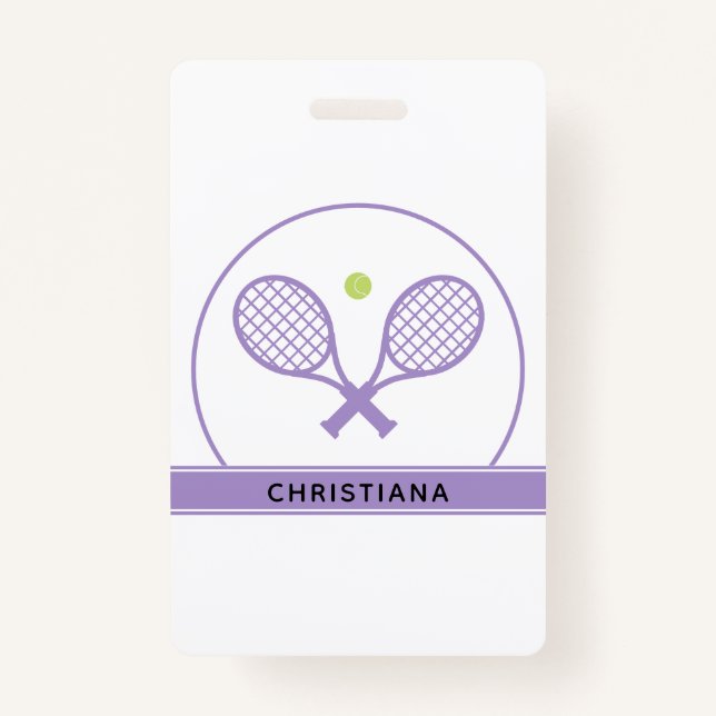 Personalised Elegant Tennis Racket and Ball Cute ID Badge (Front)