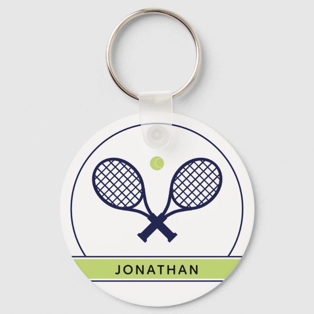 Personalised Elegant Tennis Racket and Ball Cute Key Ring (Front)