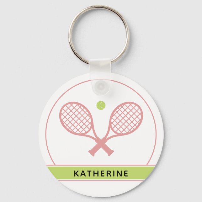 Personalised Elegant Tennis Racket and Ball Cute Key Ring (Front)