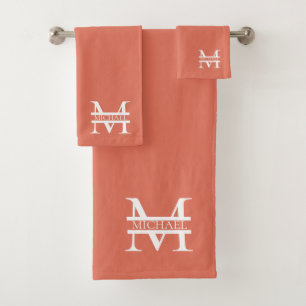 Personalised Elegant Terracotta Monogram and Name Bath Towel Set