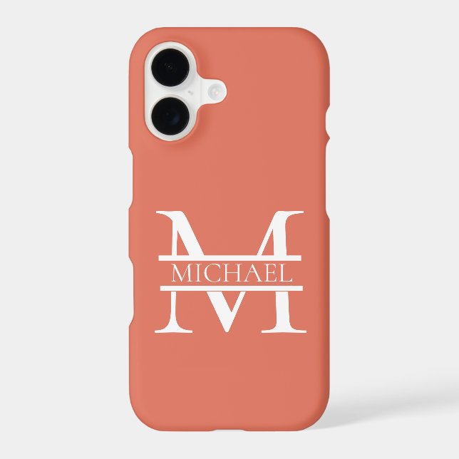 Personalised Elegant Terracotta Monogram and Name iPhone Case (Back)