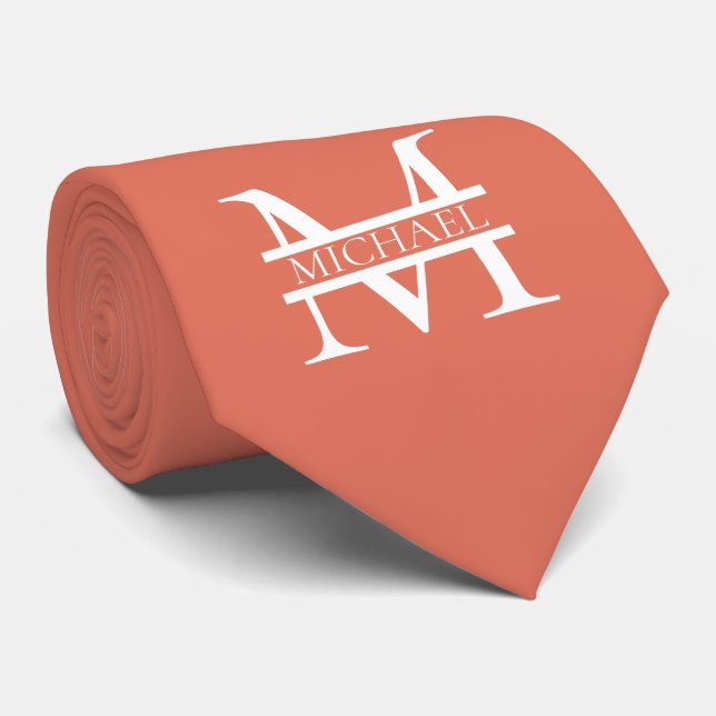 Personalised Elegant Terracotta Monogram and Name Tie (Rolled)