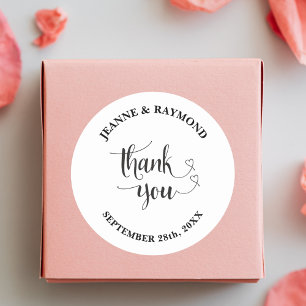 Personalised Elegant Thank You Wedding Favour  Classic Round Sticker