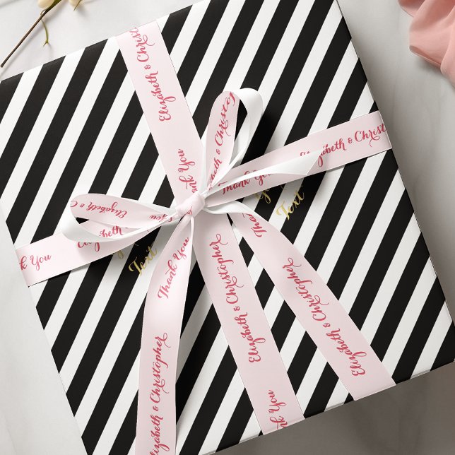 Personalised Elegant Thank You Wedding Favour Pink Satin Ribbon (Personalized Elegant Thank You Wedding Favor Pink Satin Ribbon)