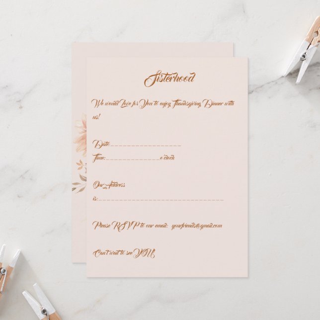 Personalised Elegant Thanksgiving Entertaining Invitation (Front/Back In Situ)