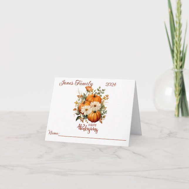Personalised Elegant Thanksgiving Place Cards (Front)
