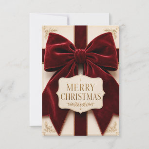 Personalised Elegant Velvet Bow Christmas Style Thank You Card