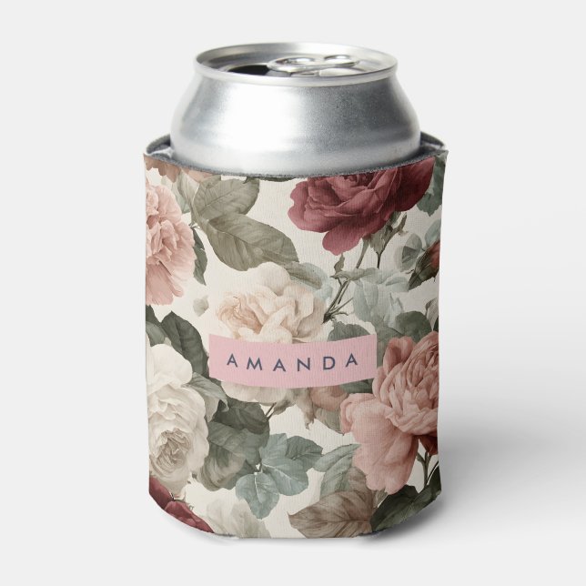 Personalised Elegant Victorian Roses in Blush Can Cooler (Can Front)