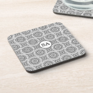 Personalised Elegant Vintage Black White Pattern Coaster