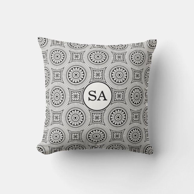 Personalised Elegant Vintage Black White Pattern Cushion (Front)