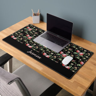 Personalised Elegant Vintage Pink Rose Floral  Desk Mat