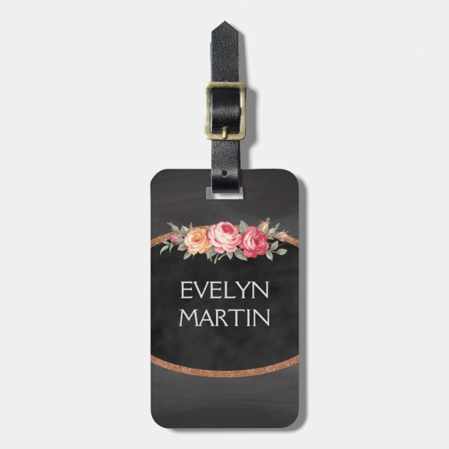 Personalised Elegant Vintage Roses Chalkboard Luggage Tag (Front Vertical)