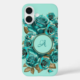 Personalised Elegant Vintage Teal Rose iPhone 16 Case
