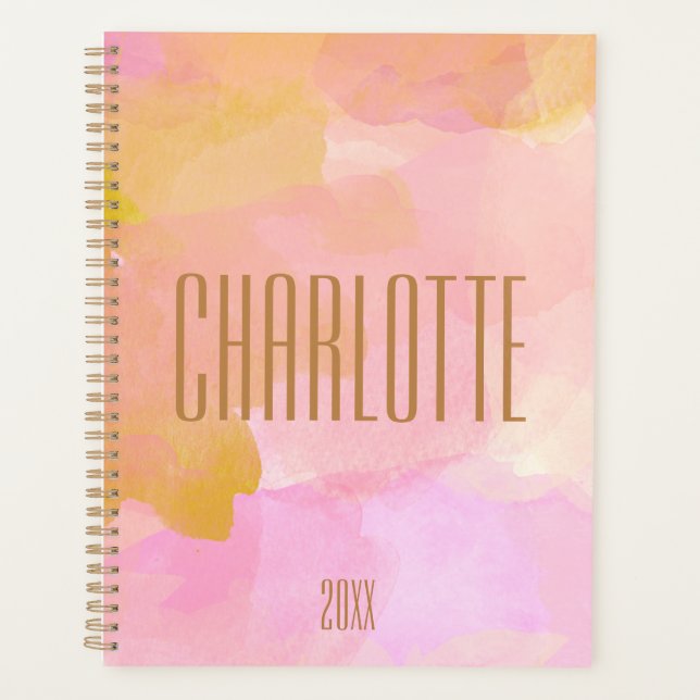 Personalised Elegant Watercolor Blush Undated Pink Planner (Front)